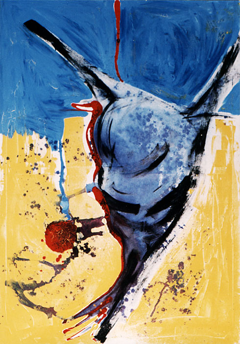 Naidos's bird, mixed media on large canvas , 98, figurative abstract, expressive, bright colours, available