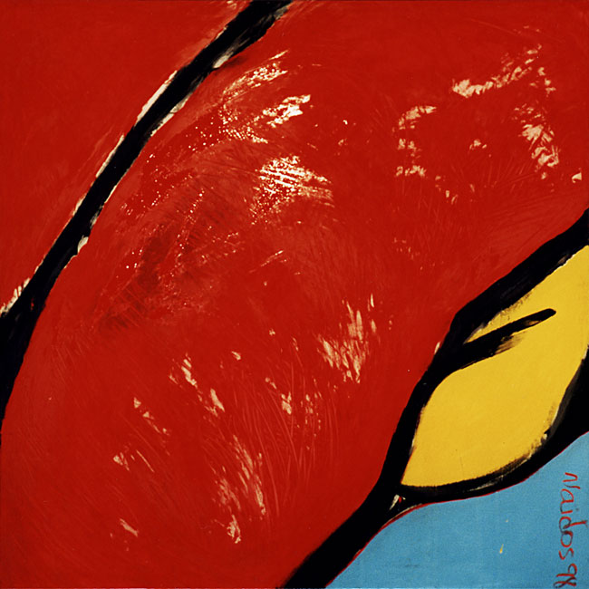 Naidos's bird, mixed media on large canvas, 1998, figurative abstract, expressive, bright colours, available