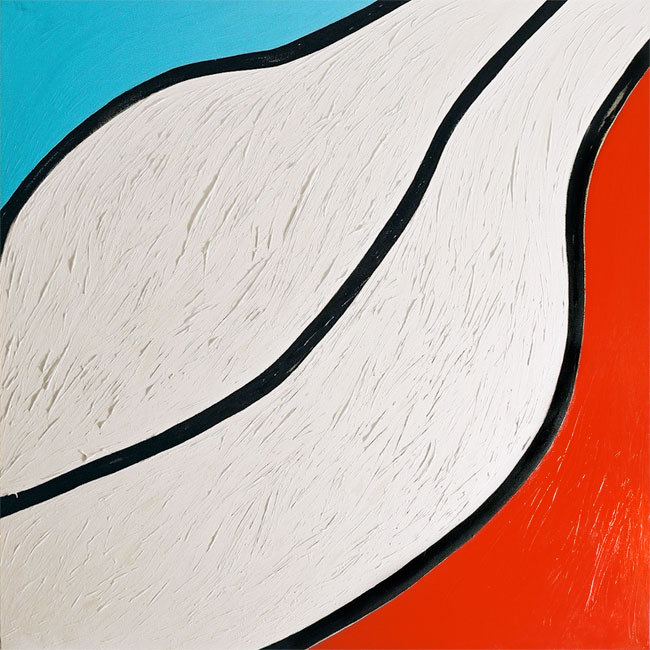 Naidos's bird, acrylic on large canvas, 2001, figurative abstract, expressive painting, white bird, bright colours