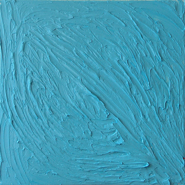 Naidos's bird, acrylic on small canvas, 2005, figurative abstract, expressive painting, blue bird from above, emerging from water