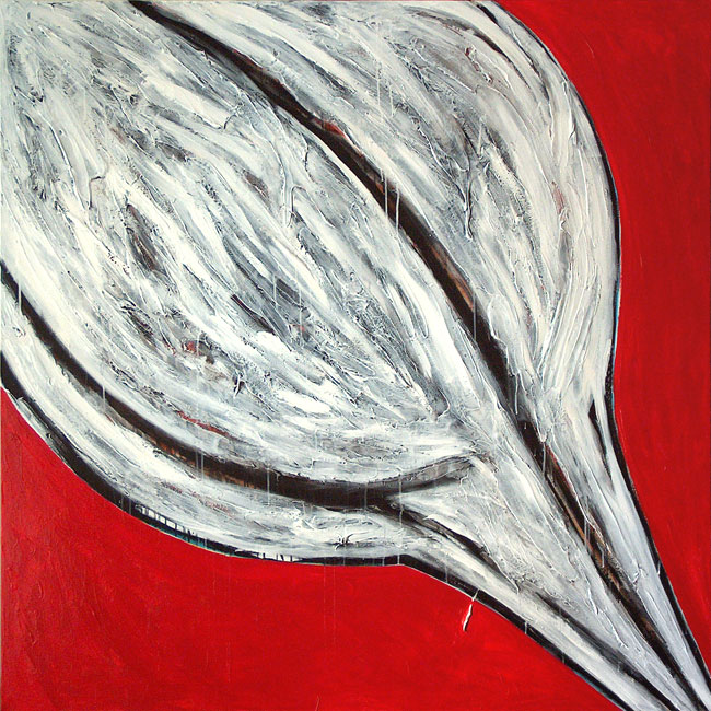 Naidos's bird, acrylic on large canvas, 2004, figurative abstract, expressive painting, grey bird